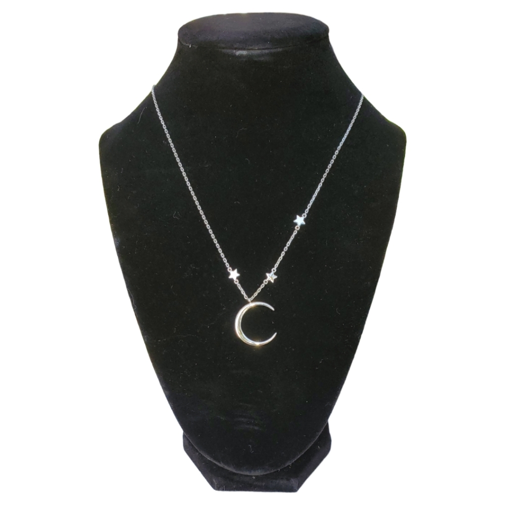 Ladytree 925 Sterling Silver Cresent Moon Stars Pendant Necklace